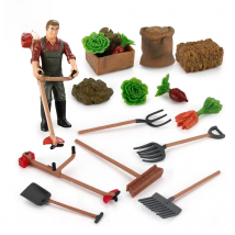 Miniature Farm Tools Scene Model Desktop Diorama Set Farmer Worker Figurine Decoration Vegetable Collectible Toy Adult Kids Gift