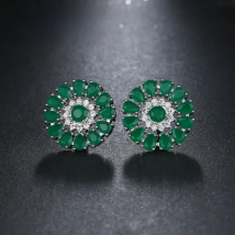 JY Luxury Green Blue White Flower AAA Cubic Zirconia Stud Earings For Women Bridal Party Fashion Jewelry brincos AE475