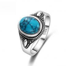 S925 Silver Natural Turquoise Engagement Rings for Women Men Vintage Fine Jewelry Hot Sale Party Ring Gift