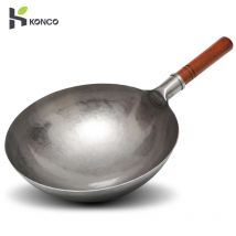 Konco Hand Gehämmert Wok, Chinesische Traditionelle Eisen Wok Keine Beschichtung Holzgriff Nicht-stick Pan Küche Kochgeschirr