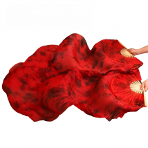 Stage Performance Dance Fans 100% Silk Veils Colored Women Belly Dance Fan Veils (2pcs) black+red Color mixing
