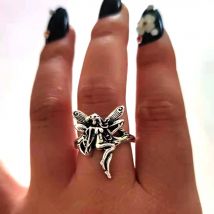 hzew 5pcs New Vintage Silver Plated Angel Wings Ring for Womens Gothic Punk Steampunk Party Anniversary Ring Adult Women's Jewel