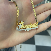 Customized Name Necklace With Crown 18K Double Plated Necklace Two-Tone Nameplate Stainless Steel  Jewelry2022 For Women