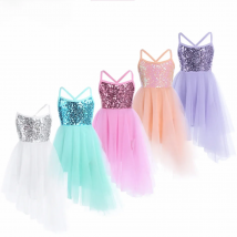 ChicTry Sequins Girls Ballet Tutu Dress Kids Children Tulle Ballet Dance Gymnastics Leotard Dress for Performance Dancewear