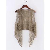 Asymmetric Open Stitch Cardigan Summer Beach Boho Hippie People Style Crochet Knit Embroidery Blouse sleeveless Vest 2022