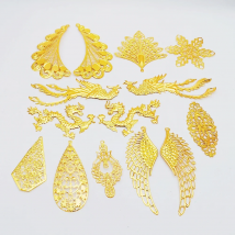 10 Pieces Gold color Phoenix dragon Metal Filigree Big Flowers Slice Charms Wrap Connector Jewelry DIY Components Hair Accessory
