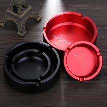 English Aluminum Alloy Metal Red Black Thickened Durable Round Upscale Ashtray Custom LOGO Ash Tray Holder Restaurant Hotel Home