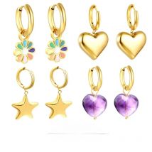 ASONSTEEL Colorful Flower Heart Star Drop Earrings Stainless Steel Golden Crystal Hoop Earring For Women Jewelry Gift Delicate