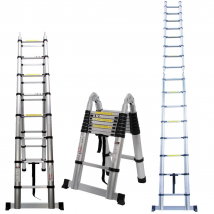 5M Telescopic Folding Ladder with Stabilizer Bar, Extension Ladder A-Frame Multi-Purpose Folding