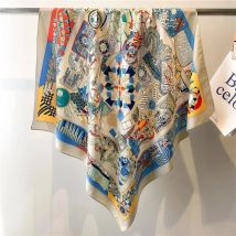 90cm Square Shawls and Scarves Twill Silk Scarf Female Big Kerchief Printed Hijab Scarf For Women Headband Neckerchief Wraps