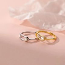 925 Sterling Silver Geometric Pearl Ring for Women Light Luxury Temperament Shell Bead Jewelry