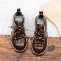 Mori Thick-Soled College British Lace-Up Women Small Leather Shoes Big Head Doll Shoes Literary Retro Platform Flat Women Shoes
