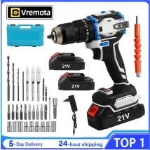 Vremota-taladro inalámbrico sin escobillas, destornillador eléctrico 3 en 1, taladro de impacto con luz, 2 velocidades, 70Nm, herramientas eléctricas para batería de 18V