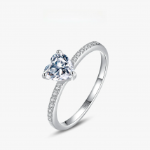 Ailmay Real 925 Sterling Silver Clear heart CZ Ring Sparkling Charm Finger Ring For Women Classic Wedding Statement Jewelry