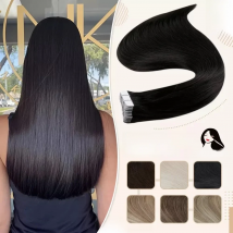 Full Shine Tape In Human Hair Extensions Black Women 100% Real Remy Human Hair Skin Weft Adhesive Glue On For Salon High Quality