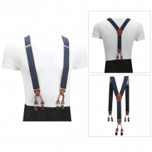 Vintage Brown Leather Elastic Alloy 6 Clips Male Casual Suspenders Commercial Western-style Trousers Man's Braces Strap