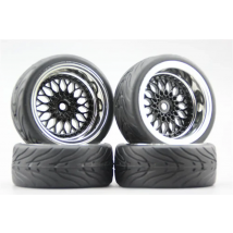 4pcs 1/10 RC Soft Rubber Touring Tire Tyre(Devil) Wheel Rim Y12CK Chrome+Painting Black 3/6/9mm offset for 1:10 Touring Car10039