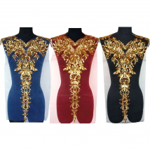 1 Set Gold Sequined Appliques Red Blue Black Mesh Epaulette Embroidery Lace Fabric Wedding Sew On Patch For Dress DIY Decoration