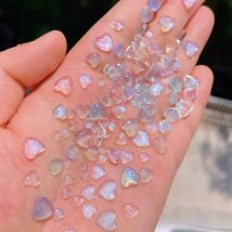 50pcs Kawaii Aurora Resin Heart Nail Charms Cartoon Nail Art Decorations Accessories Mixe Size Bulk Manicure Rhinestones Jewelry