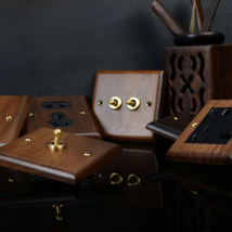 Real Wood Brass Toggle Wall Light Switch EU French Power Socket USB Charger RJ45 CAT6 TV Satellite Fan Wallpad