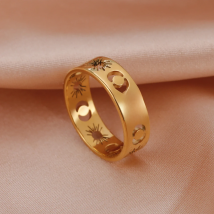 Skyrim Hollow Sun Moon Ring Stainless Steel Gold Color Women Rings 2025 Boho Aesthetic Jewelry Valentine's Day Gift for Lover
