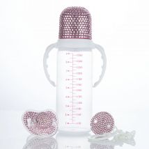 MIYOCAR Rosa Funkelnden Bling Strass Schnuller und Baby Flasche Set-Perfekte Luxuriöse Geschenk für Ihre Kleinen 0-6m