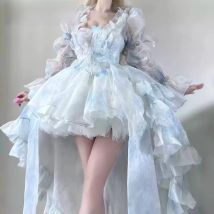 French Style Flower Wedding Dress Lolita Sweet Girl Women Fairy Tube Top Sling Dress with Long Cardigan Birthday Princess Dress