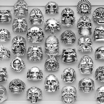 20pc/Lot Mixed Top-Quality Gothic Punk Assorted Wholesale Lots Skull Style Bikers Men'S Vintage Rings Party Gift