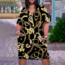 Luxury Golden Dresses Women Fashion African Dress Party Evening Belt Print Dresses Elegant Sundress Midi Chain Vestidos Black