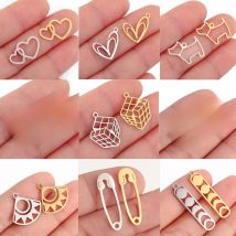 5Pcs Magic Cube /Flower/Heart/Animal Charms Stainless Steel Hollow Geometry Pendant DIY Earrings Necklace Jewelry Making Finding