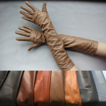 Long gloves winter sheepskin leather gloves women genuine leather mittens female long styleArm sleeve Brown lady fashion