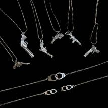 Punk Gun Handcuffs Pendant Necklace for Women Retro Pistol Unicorn Cross Weapon Stainless Steel Beads Chains Gifts Jewelry