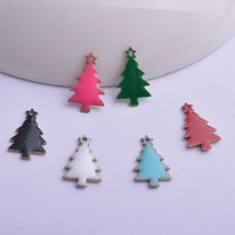 30pcs  8*14mm Double Faced Enamel Christmas Tree Charms Copper Small cedar Trees Pendant
