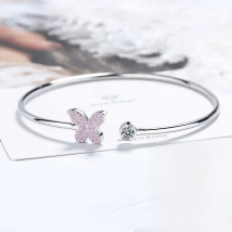 925 Sterling Silver Crystal Butterfly/Dragonfly/Heart Charm Bangles For Women Bracelet &Bangle Wedding Birthday Party Jewelry