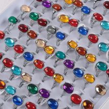 Wholesale Bulk 50pcs/lot Women's Vintage Glass Stone Jewelry Rings For Party Gift