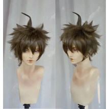 Anime Danganronpa Hajime Hinata Short Linen Brown Wig Heat Resistant Hair Cosplay Costume Wig + Free Wig Cap
