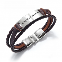 personality Custom Logo Name Engrave Leather Bracelet men Handmade life-saving Rope Id Bracelets