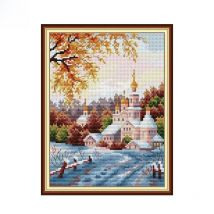 Snowy Mountain Monastery Scenery Cross Stitch Kit Aida 14CT White Cloth 11CT Printed Fabric Embroidery DIY Sewing Set Home Decor