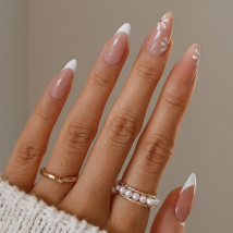 24pcs/Box Fresh Floral Almond False Nails Press On Nails Detachable Fake Nail Tip Purple with Design Manicure Patches