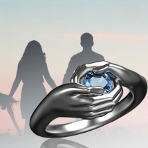 Real 925 Sterling Silver Ring Glass Stone Couple Hug Rings Hugging Hands Romantic Alloy Finger Jewelry For Wedding Love Bh