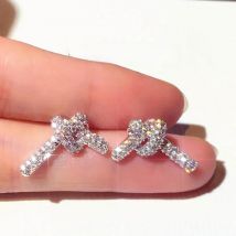 2022 New Fashion Design Sweet Silver Needle Earrings Simple Shiny Zircon Set Bowknot Temperament Earrings Wholesale