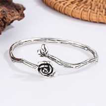 Foxanry Silver Color Roes Flower Bracelet for Women Couples New Fashion Vintage Handmade Wedding Party Jewelry Accessories Gifts