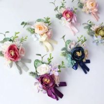YO CHO Wedding Boutonniere Bride Wrist Corsage Artificial Rose Flower Groom Brooch Pins Wedding Meeting Party Personal Decor