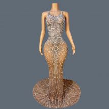 Luxury Dinners Ball Dress Sparkly Rhinestone Birthday Celebrate Party Mesh Evening Gown Wedding Prom Floor-length Dress Pojian