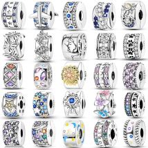 Silver Clips 925 Sterling Silver Stars Moon Sun Daisy Clip Charms Butterfly Safety Chain Fit Original Bracelet DIY Jewelry Gifts
