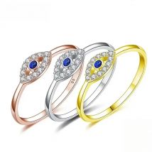 Kaletine Good Luck Evil Eye Ring Men 925 Sterling Silver Ring Blue CZ Yellow Rose Jewelry Engagement Ring Gifts For Women Bagues