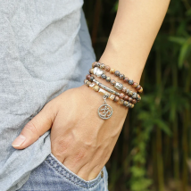 108 Beaded Multi-layer Wrap Mala Bracelet Women Men Lotus OM Buddha Tree Charm 6mm Red leopard Stones Yoga Bracelets