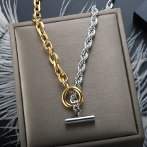 ZMFashion Toggle Clasp Necklaces Mixed Patchwork Twist Stick Linked Circle Necklaces For Men Women Couples Chain Choker Jewelry