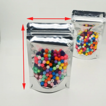9*14cm 100pcs Reclosable Stand Translucent Aluminium Zipper Bags, Front Clear Metallic Mylar Foil Zip Lock Pouches Food Package
