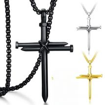 Titanium Steel Cross Necklace Classic Simple Versatile Stainless Steel Nail Pendant Imitation Pearl Chain Self Defense Jewelry